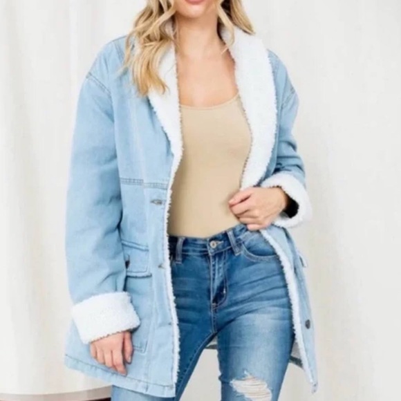 ashley vintage charm Jackets & Blazers - ASHLEY VINTAGE CHARM Oversized Sherpa Denim Jacket